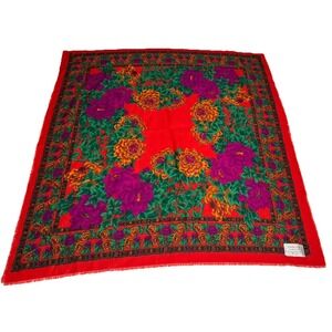 Challis by Berkshire 30"X30" Colorful Floral Peonies Scarf  Vintage
